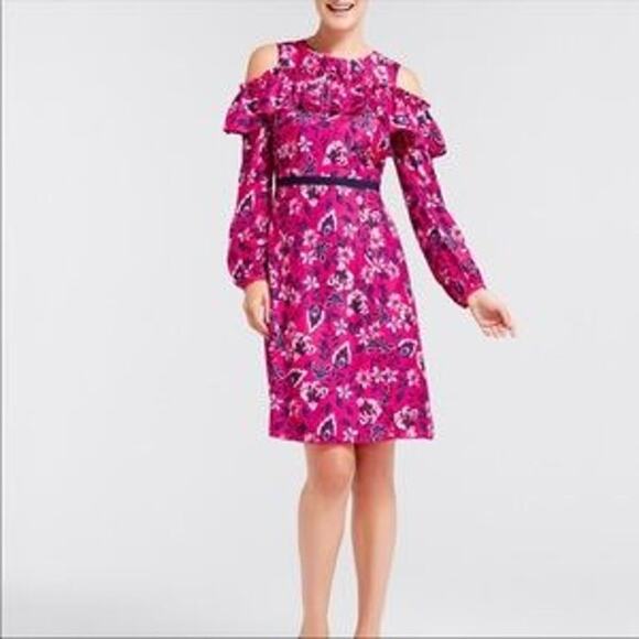 Draper James Francie Floral Cold Shoulder Dress Raspberry Red - Size 4 - Picture 1 of 10